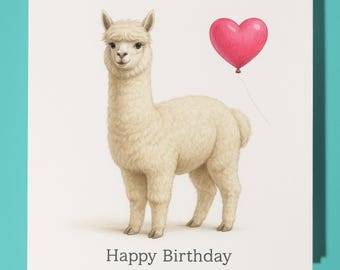 Animal Hugs Collection - Smiling Alpaca - Happy Birthday Card - Funny Animal - Premium Greeting Card & Envelope - Personalised card - Friend