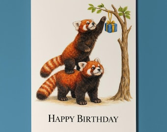 Animal Hugs Series Red Panda: Higher Birthday Wishes Birthday Card Premium Greeting Card Envelope Personalised Cute Animal Illustration