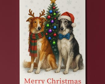 Borzoi Dogs - Merry Christmas Card - Funny Animal - Dog Breeds - Premium Greeting Card and Envelope - Personalised card - Friends Family