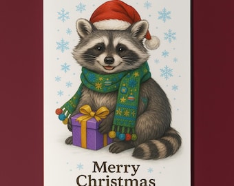 Fluffy Crew - Santa’s Little Bandit Racoon Merry Christmas Card - Funny animals -  Premium Greeting Card Envelope Personalised - Friends