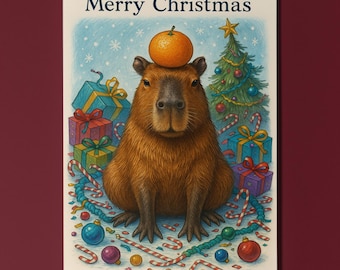 Orange Capybara - Calm Christmas - Merry Christmas! Card - Funny animals - Premium Greeting Card and Envelope - Personalised card - Friend