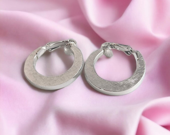 Lovely Vintage Silver-tone Hoop Clip-on Earrings by Avon Jewellery