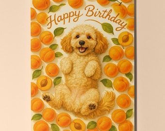 Sweet Apricot Cockapoo dog - Fruity Friends Collection - Happy Birthday Card - Funny Animals Premium Greeting Card Envelope - Personalised