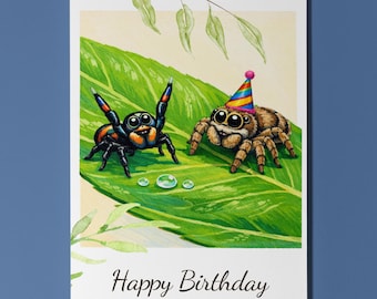 Funny Animals Collection – Jumping Spider Happy Birthday Card - Premium Greeting Card &  Envelope - Personalised - Friends Family members
