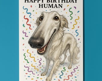 Dog Breeds Collection - Snout Party - Borzoi Dog  - Happy Birthday Card - Funny Animal -Premium Greeting Card Envelope - Personalised card