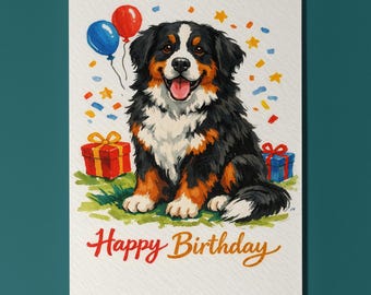 Bernese Mountain Dog Happy Birthday Card - Funny Animal - Premium Greeting Card Envelope Personalised card Dog Breeds Friend Family members
