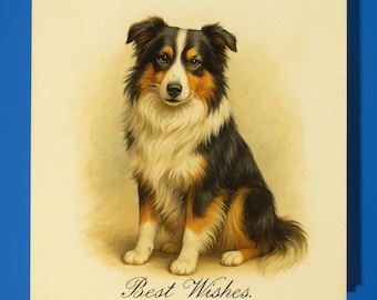 Antique postcard collection - Border Collie Dog - Best Wishes  - Happy Birthday Card - Premium Greeting Card Envelope - Personalised card