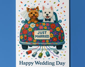 Dog Breeds Collection - Yorkshire & West Terrier Happy Wedding Day Card - Funny Animal - Premium Greeting Card Envelope - Personalised card