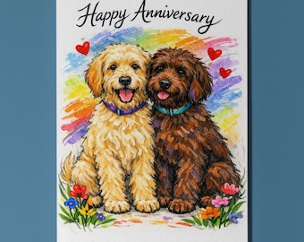 Labradoodles: Sweet Curly Hugs Happy Anniversary Card - Funny Dog Breeds Premium Greeting Card Envelope Personalised card Couple Spouses