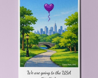 We are going to the USA - New York - Central Park Card Premium Greeting Card Envelope Personalised Friends Couples Wife Husband Girlfriend