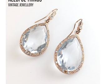 Elegant Jewellery Rose Gold Colour Teardrop Crystal Earrings