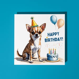 Handgemachte niedliche Chihuahua-Hunderasse mit Kuchen-alles Gute zum Geburtstagkarte-lustige Tierkarte-Tierliebhaber-Präumling-Grußkarte und Umschlag