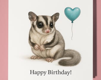 Animal Hugs Collection - Pudding Pop Sugar Glider  - Birthday Card - Funny Animal - Premium Greeting Card Envelope - Personalised card