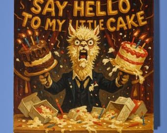 Tony Alpaca Cakeface - Movie Parody Happy Birthday Card - Funny Animal Premium Greeting Card & Envelope Personalised card - Friend Son Dad
