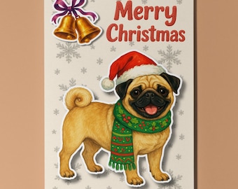 Pug Dog - Pop Pets 3D Collection - Merry Christmas Card - Funny Animal - Premium Quality Greeting Card & Envelope - Personalised card