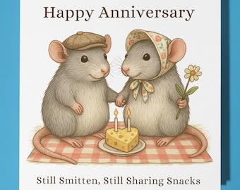 Two cute rats Still Smitten - Happy Anniversary Card - Funny Animals - Premium Greeting Card & Envelope Personalised card - Couple Husband