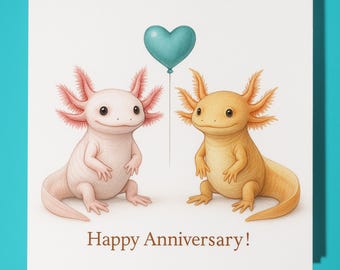 Axo-Love Collection - Happy Axolotls -  Happy Anniversary Card - Premium Greeting Card & Envelope - Personalised card - Couple Husband