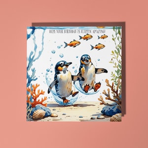 Pinguini divertenti fatti a mano sott'acqua sono incredibilmente fantastici! Biglietto di auguri di buon compleanno Biglietto di auguri con animali divertenti Biglietto di auguri premium per amanti degli animali e busta