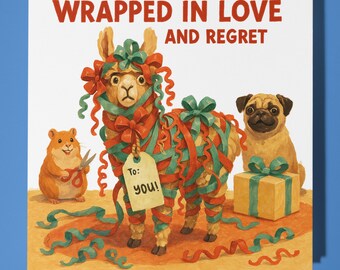 Wrapped Alpaca Happy Birthday Card - Funny Animal - Premium Greeting Card & Envelope - Personalised  funny card - family friend Dad Sister