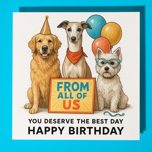 Retriever Whippet West Highland White Terrier - Cartão de Feliz Aniversário de Todos Nós - Envelope de Cartão de Saudações Premium - Cartão personalizado para cachorro