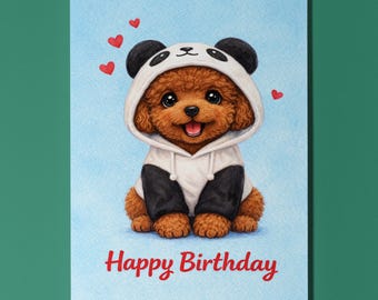 Poodle Birthday Card Personalised Panda Hoodie Cute Dog Lover Gift