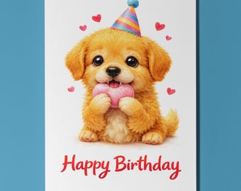 Golden Retriever Dog Kawaii Mochi Birthday Card, Cute Personalised Dog Lover Gift