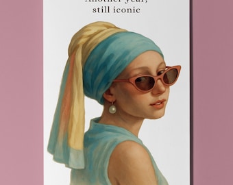 Girl with a Pearl Earring Vermeer Inspired Personalised Birthday Card, Still Iconic Art Gift