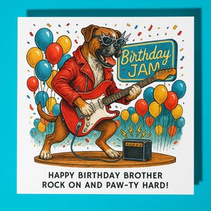 Boxer Hund - You Were Born to Rock This Day - Alles Gute zum Geburtstag Bruder Karte - Premium Grußkarte Umschlag - Personalisierte lustige Hundekarte