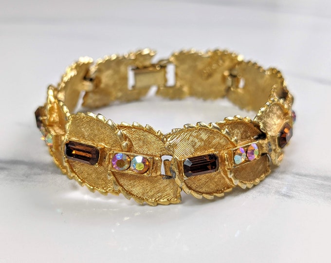 Lovely Vintage Gold-tone Aurora Borealis rhinestones B.S.K. Jewellery bracelet