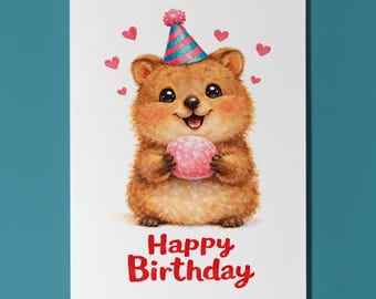 Quokka Birthday Card Personalised Kawaii Mochi Cute Animal Lover Gift
