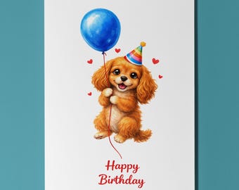 Cocker Spaniel Dog Birthday Card, Balloon Puppy Gift, Cute Personalised Dog Lover Gift