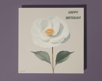 Handmade Delicate White Tea Rose as a gift - Happy Birthday Card Funny Animal Card Animal Lovers Premium Greeting Card & Envelope