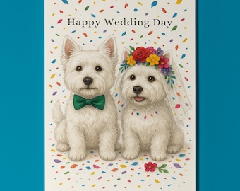 Dog Breeds Collection West Highland White Terrier Happy Wedding Day Card - Funny Animal - Premium Greeting Card Envelope - Personalised card