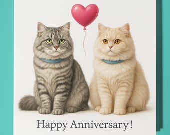 Cat Breeds Collection - British Longhair cats -  Happy Anniversary Card - Premium Greeting Card & Envelope - Personalised card - Couple