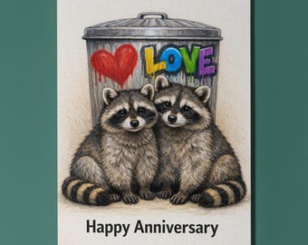 Animal Hugs Collection Raccoon Adventures in Love Happy Anniversary Card - Premium Greeting Card Envelope - Personalised funny - Couples