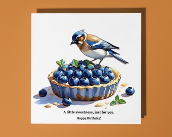 Handmade Cute little bird Berry tart Sweetness for you Happy Birthday Card Funny Animal Card Animal Lovers Premium Greeting Card & Envelope