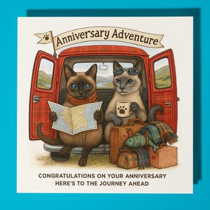 Siamese cats - Congratulations on your anniversary Card - Funny Animal - Premium Greeting Card and Envelope - Personalised card - Couple