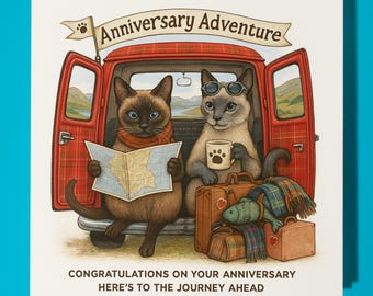 Siamese cats - Congratulations on your anniversary Card - Funny Animal - Premium Greeting Card and Envelope - Personalised card - Couple