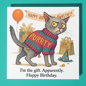 Fine Art Funnies Collection - Short-haired cat - Happy Birthday Card - Premium Greeting Card & Envelope - Personalised card - Friend Family