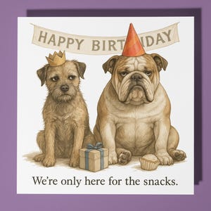 Border Terrier und Englische Bulldogge - Alles Gute zum Geburtstag Karte - Premium Grußkarte und Umschlag Personalisierte lustige Hundekarte - Freund Familie