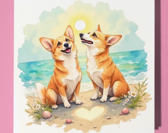 Two Corgis Anniversary Card - Funny Animal - Premium Greeting Card & Envelope - Personalised Dog card - Wife Husband Mum Dad Boyfriend