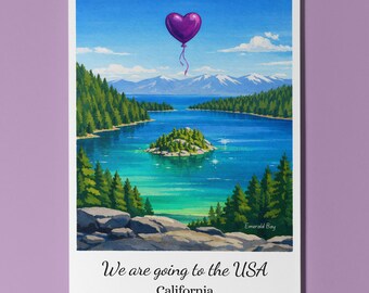 We are going to the USA - California - Emerald Bay Card Premium Greeting Card Envelope - Personalised Friends Couples Spouses Wife Husband