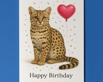 Wild Cats Party Collection - Geoffroy's Cat - Happy Birthday Card - Funny Animal - Premium Greeting Card & Envelope - Personalised card