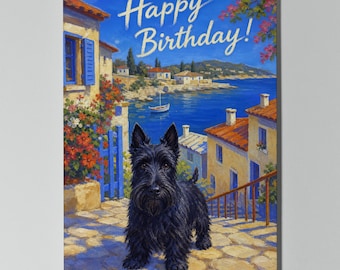 Scottish Terrier Personalised Birthday Card, Coastal Scottie Dog Card