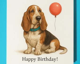 Dog Breeds Collection - Basset Hound Dog - Happy Birthday Card - Funny Animal - Premium Greeting Card & Envelope - Personalised Dog card