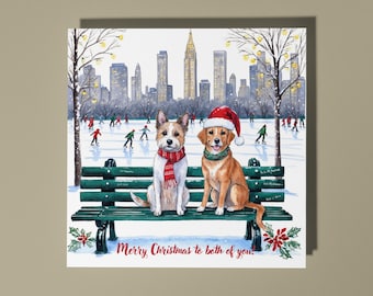 Handmade Cute dogs in New York at Christmas Merry Christmas to both of you Card  Premium Greeting Card with White Envelope Merry Christmas