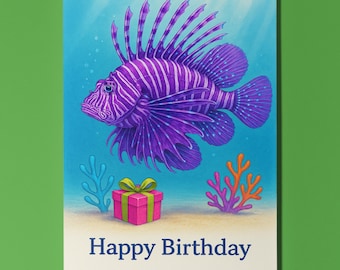 Rainbow Fish Parade Collection - Common Lionfish - Happy Birthday Card - Funny Animal - Premium Greeting Card & Envelope - Personalised card
