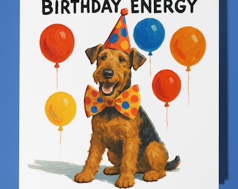 Airedale Terrier Dog  - Birthday Card - Personalised Dog card Funny Animal Card Premium - Greeting Card & Envelope Mum Dad Son Sister Friend