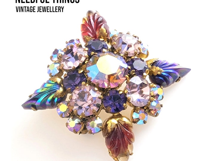 Lovely Vintage Jewellery Northern Lights Crystals Amethyst Purple Colour Brooch