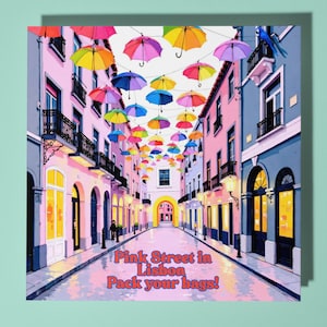 Pink Street in Lissabon - gepersonaliseerde kaart - verrassingskaart - premium wenskaart en envelop - vriend vriendin vriend vrouw echtgenoot